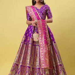 PURVAJA Purple Printed Stitched Lehenga & Unstitched Blouse With Dupatta-picture-47