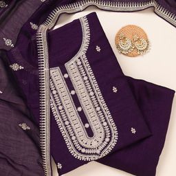 Koskii Ethnic Motifs Embroidered Art Silk Unstitched Dress Material-picture-50
