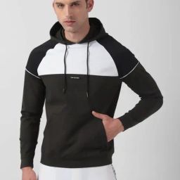 Van Heusen Bottle Green Regular Fit Colour Block Hooded Sweatshirt-picture-10
