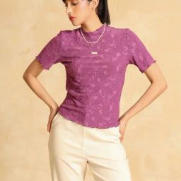 Kazo Purple Lace Pattern Top-image-65