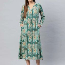 Cottinfab Green Printed Casual Dress-image-94