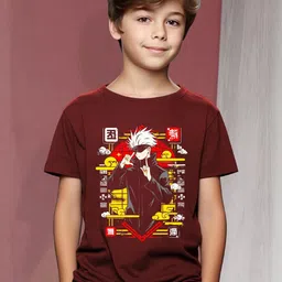 Maroon Kakashi Anime Graphic Print T-Shirt-image-43