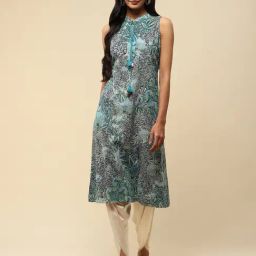 aarke Ritu Kumar Green & Blue Cotton Floral Print Kurta-31