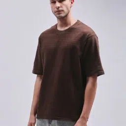 Dillinger Brown Loose Fit Self Pattern T-Shirt-image-41