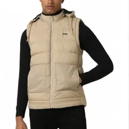 Peter England Beige Regular Fit Quilted Hooded Jacket-picture-19