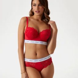 Guess Red Self Design Balconette Bra-picture-29