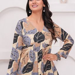 CHIRAAI Women V-Neck Tropical Printed Peplum Top-image-79