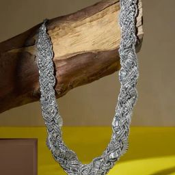 Zaveri Pearls Silver Dazzling Beads Braided Statement Necklace-42