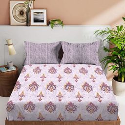 VINTANA Grey & Purple 160 TC Queen Bedsheet with 2 Pillow Covers-image-73