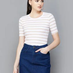 Code by Lifestyle White Cotton Striped Top-43