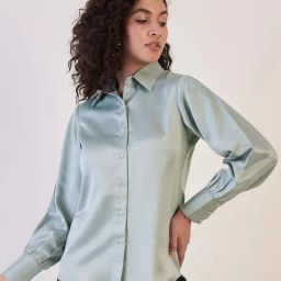 Powersutra Green Satin Regular Fit Shirt-image-61