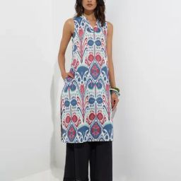Utsa by Westside Indigo Ikat Printed Cotton Straight Kurta-image-94