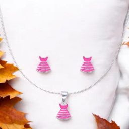 Taraash 925 Sterling Silver Pink Dress Earring and Chain with Pendant Set for Kids-image-68