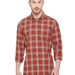 Basics Brick Cotton Slim Fit Checks Shirt-picture-0