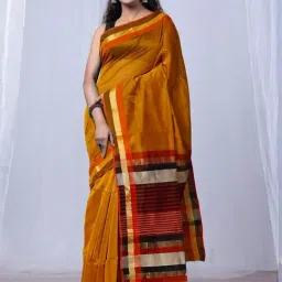 Unnati Silks Mustard Yellow Cotton Silk Maheshwari Saree with Unstitched Blouse-image-27