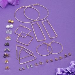KPOP Set Of 20 Rose Gold-Plated Contemporary Hoop Earrings-15
