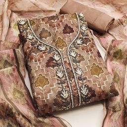 SAINOOR Ethnic Motifs Embellished Organza Semi-Stitched Dress Material-image-68