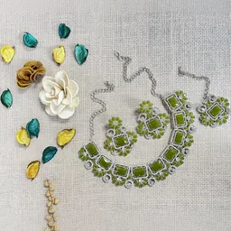 VATSALYA creation Alloy Gold- plated Green Jewellery Set-image-89