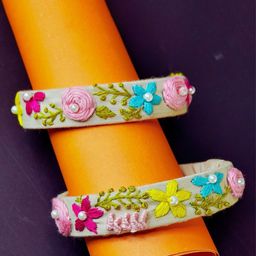 TheYUGO Set Of 2 Artificial Beaded Embroidered Bangles-48