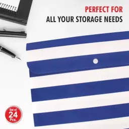 POLEN Fullscape Folder File 18 Microns Poly Plastic Button Bag Stripe Pattern design Multicolor (Pack of 24) image 3