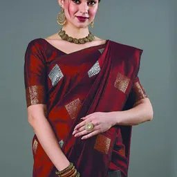SWEETPEL Geometric Woven Design Zari Banarasi Saree-picture-37