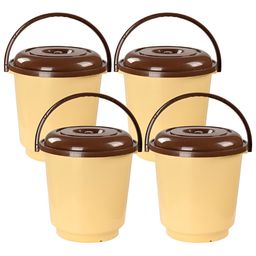 Aura Cream & Brown 4 Pieces Multi-Purpose Small Bucket Bath Accessories Set-9
