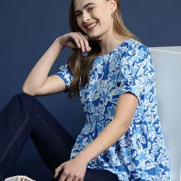 Mast & Harbour Floral Print Puff Sleeve Peplum Top-picture-39