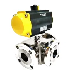 STOLZEL 3.94 inch, 100 mm, CF8 Pneumatic Actuated Single Acting 3 Way Ball Valve Flange End-12