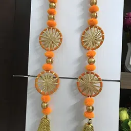 Sellplus Orange-Coloured Set Of 6 Pompom Toran image 3
