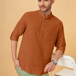 SHOPYCLICK Men Brown Kurta-image-6
