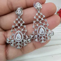 Manuvi Jewels Silver-Plated Cubic Zirconia Alloy Earrings-picture-11