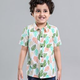 Kookie Kids Half Sleeves Printed Shirt - Green White-image-99