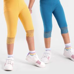 Honeyhap Premium Super Soft & Stretch Cotton Three Fourth Legging With Bio Finish Pack Of 2 Solid Colour -Turkish Tile & Banana Cream-picture-0