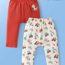 Babyoye 100% Cotton With Eco Jiva Finish Full Length Diaper Leggings Toys Print Pack of 2- Red & White-image-97