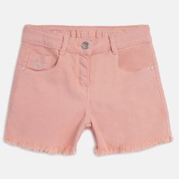 Tales & Stories Distressed Hem Detailed Button Down Shorts - Peach-image-20