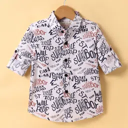 JASH KIDS Cotton Knit Full Sleeves Text Printed Shirt -Rust Orange & White-picture-22