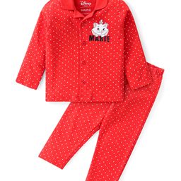 babyhug disney Babyhug Disney Cotton Knit Full Sleeves Front Open Night Suit With Polka Dots & Aristocats Marie Print - Red-picture-39