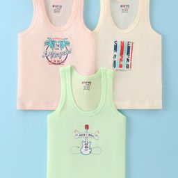 Revvo Junior Cotton Knit Sleeveless Vests With Beach Theme Print Pack of 3 - Pink Beige & Mint-picture-12