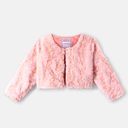 Babyhug Fur Woven Floral Corsage Full Sleeves Winter Jacket - Baby Pink-image-92