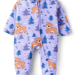 Babyhug Cotton Knit Full Sleeves Sleep Suit With Bear Print - Purple-image-44