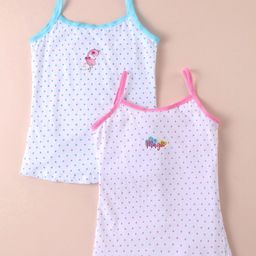 Bodycare Cotton Knit Singlet Sleeves Slips with Flamingo & Text Print Pack of 2 - White-image-76