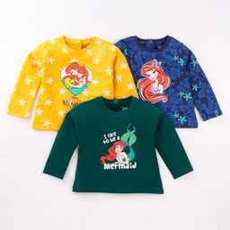 Babyhug Disney Single Jersey Knit Full Sleeves T-Shirts with Disney Princess Graphics Pack of 3 - Green Yellow & Blue-picture-40