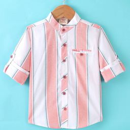 Rikidoos Full Sleeves Striped Shirt - Orange & White-image-107