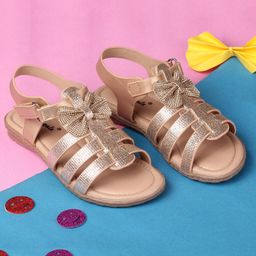 boyz n galz Bow Applique Detailed Stones Embellished Sandals With Velcro Closure - Rose Gold-image-62