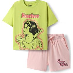 Pine Kids Disney 100% Cotton Oversize Drop Shoulder Half Sleeve Short Night Suit With Disney Princess Graphics - Light Green & Pink-image-80