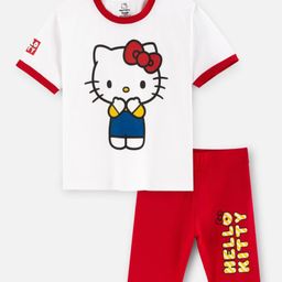 Nap Chief Cotton Knit Hello Kitty Featuring Half Sleeves Kitty White Printed Coordinating Tee & Shorts Set - White-image-4