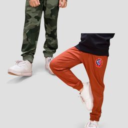 TRESNOVA Cotton Knit Pack Of 2 Camouflage & National Space Society Text Printed Antimicrobial Joggers - Olive Green & Orange-image-27