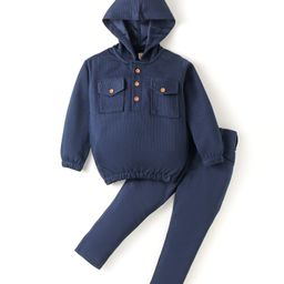 Rikidoos Full Sleeves Textured Hoodie With Coordinating Pant Set - Navy Blue-picture-9