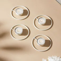 Homspurts White 4 Pieces Metal Candle Holders-31