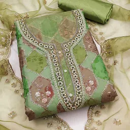 SHADOW & SAINING Ethnic Motifs Printed Beads & Stones Organza Semi-Stitched Dress Material-image-41